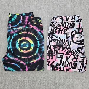 Dori Creations Set Of 2 Leggings -  Tie Dye And Graffiti Girls Size 12/14